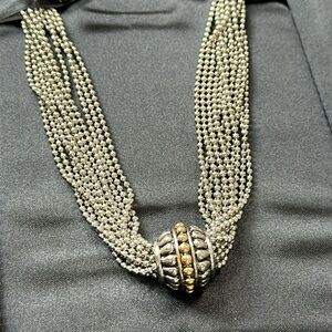 Multi Chain Mixed Metal Art Deco Costume Necklace